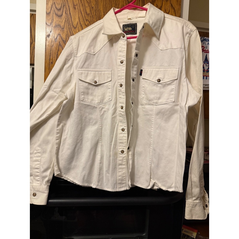 Red Lodge Womens XL Western Pearl Snap Shirt Cream WhiteCotton Denim Long Sleeve